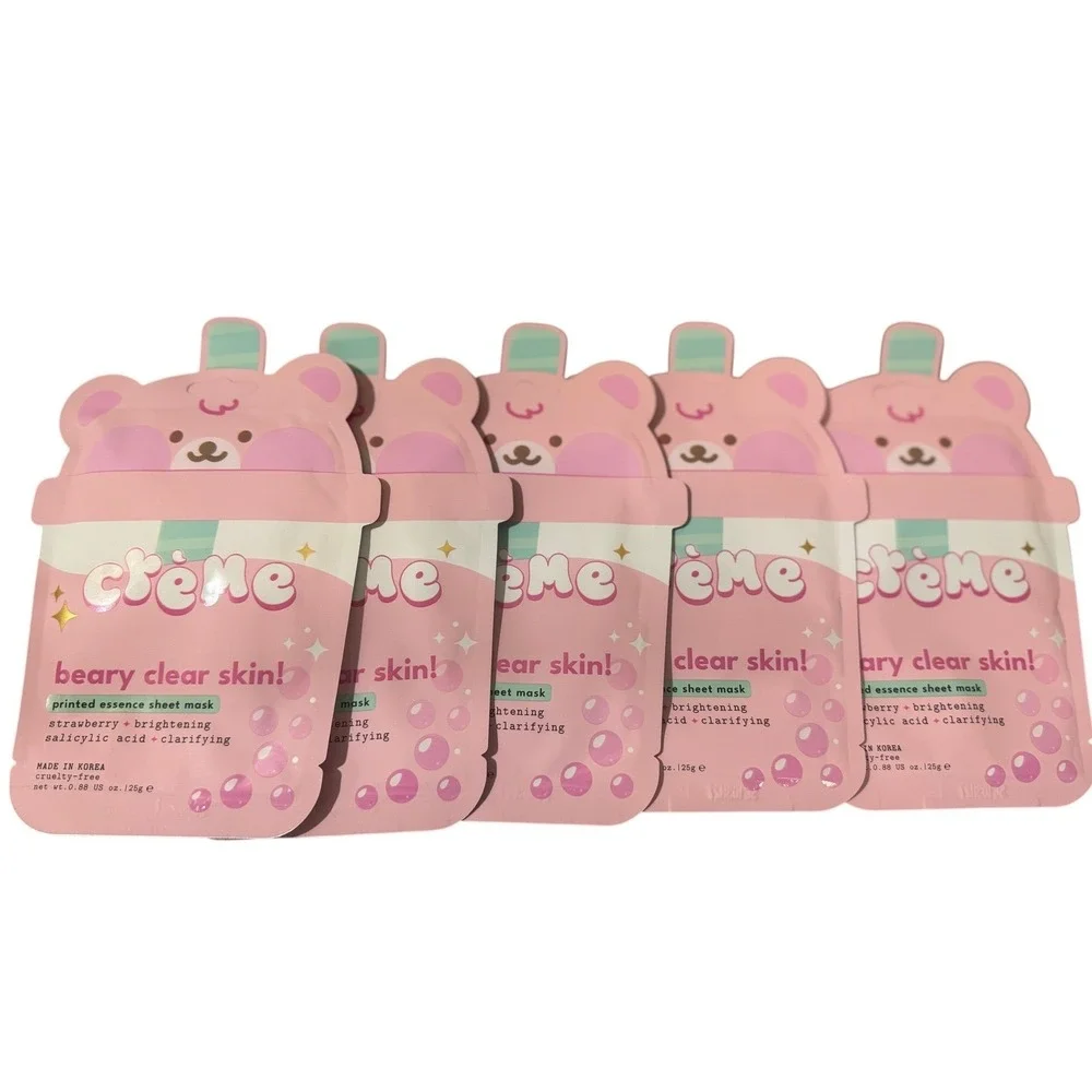 The Crème Shop Headband Plush Pink + 5 Beary Clear Skin Sheet Masks NWT‎ Bundle
